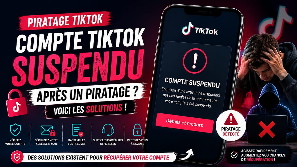 Piratage TIKTOK : compte TIKTOK suspendu après un piratage.