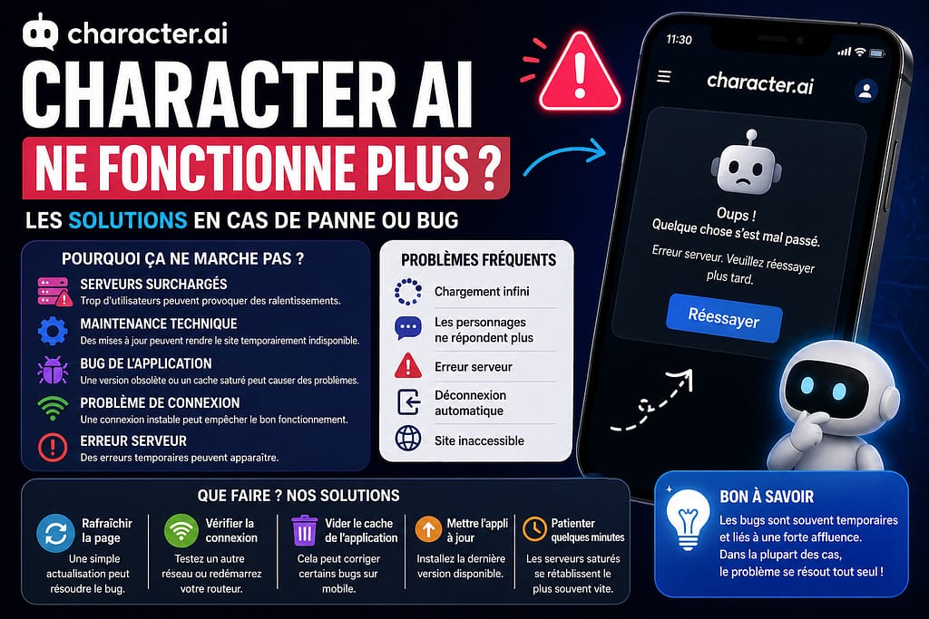 CHARACTER AI ne fonctionne plus : les solutions en cas de panne ou bug.