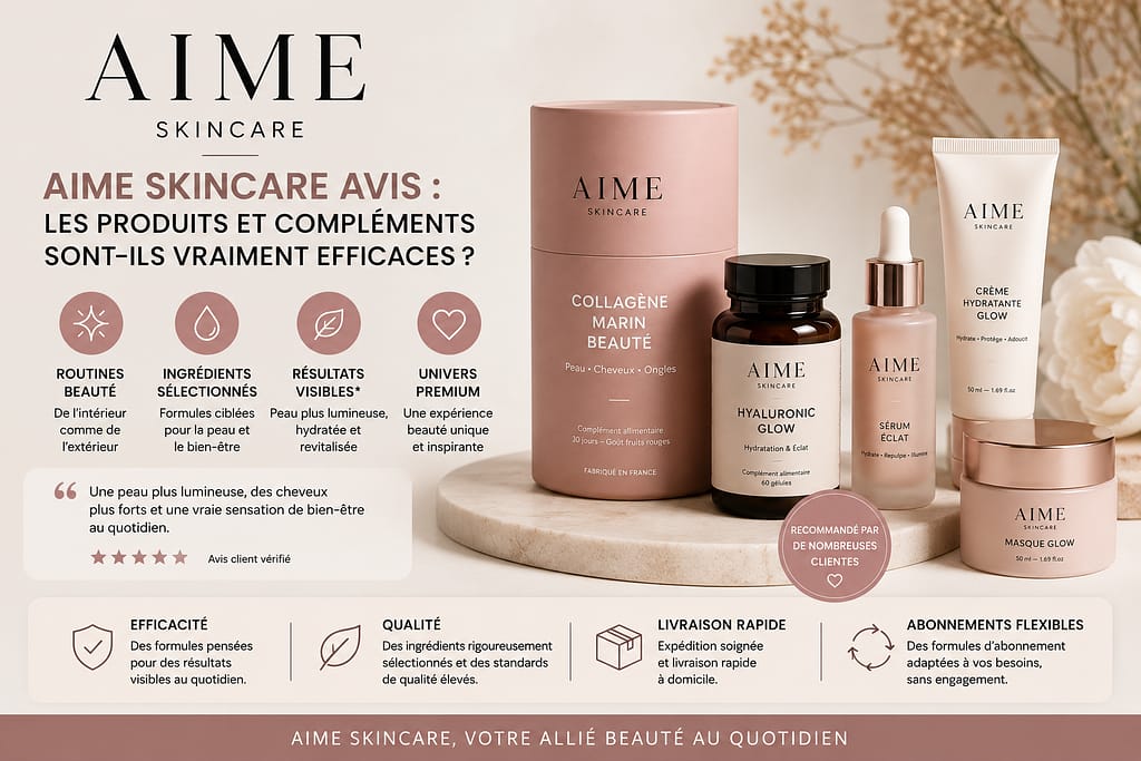 AIME SKINCARE avis : efficacité des compléments beauté, collagène et produits skincare de la marque française