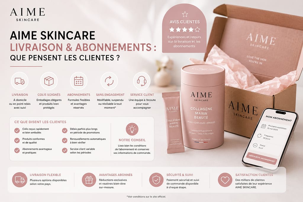 AIME SKINCARE livraison et abonnements : avis clientes sur les délais, le suivi des commandes et les abonnements beauté