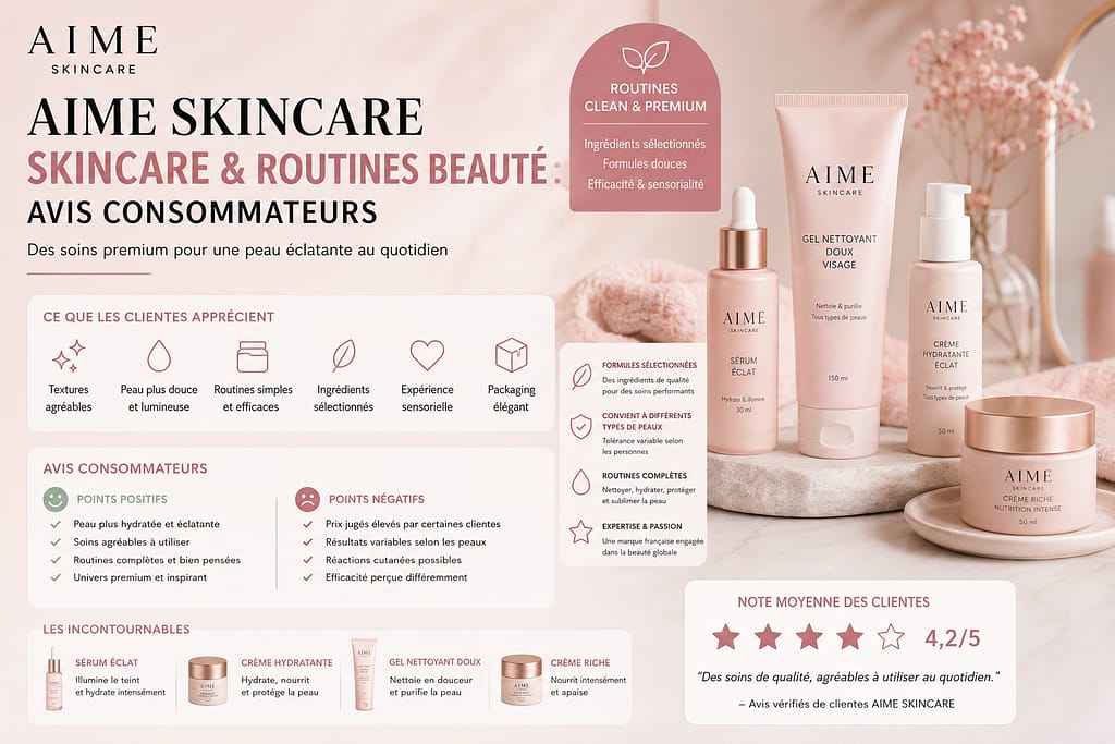 AIME SKINCARE skincare et routines beauté : avis consommateurs sur les soins premium, sérums et produits beauté de la marque