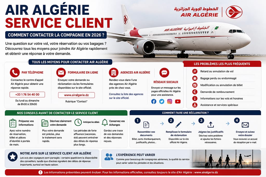 AIR ALGERIE SERVICE CLIENT : comment contacter la compagnie en 2026 ?