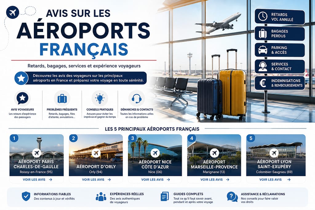 Avis aéroports Français : retards, bagages, services et expérience voyageurs.