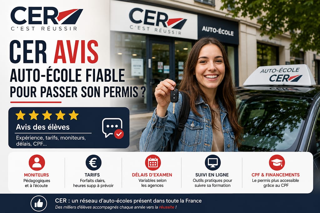 Avis CER : auto école fiable pour passer son permis de conduire.