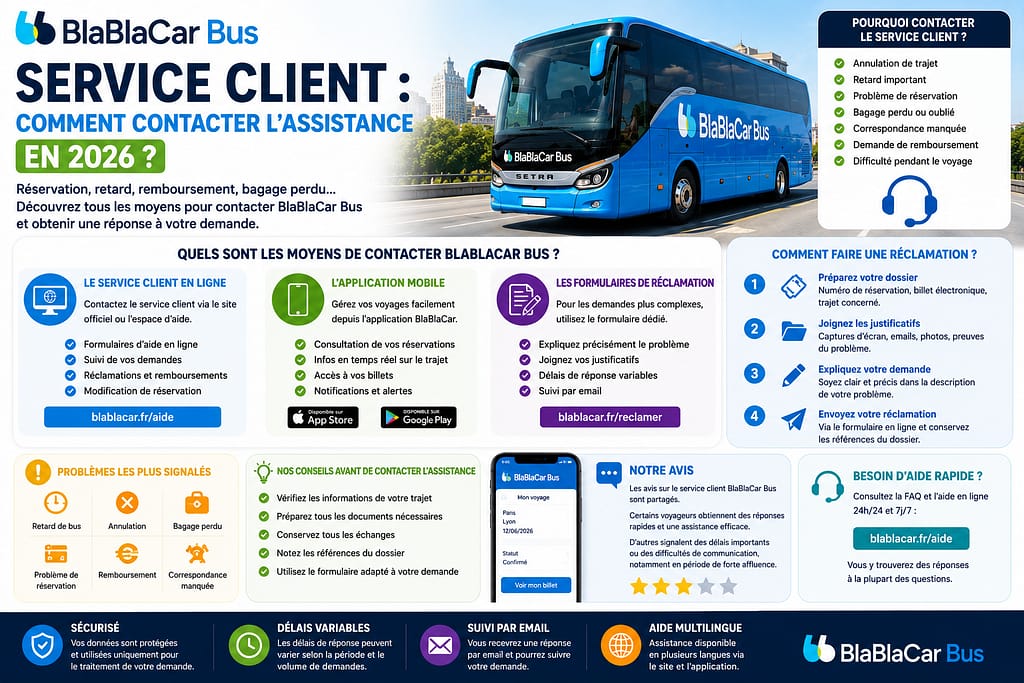 BLABLACAR BUS SERVICE CLIENT : comment contacter l'assistance en 2026 ?