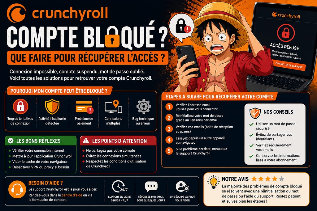 CRUNCHYROLL compte bloqué : que faire pour récupérer l'accès ?