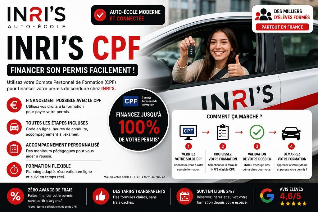 INRI'S CPF : financer son permis de conduire avec le CPF chez INRI'S
