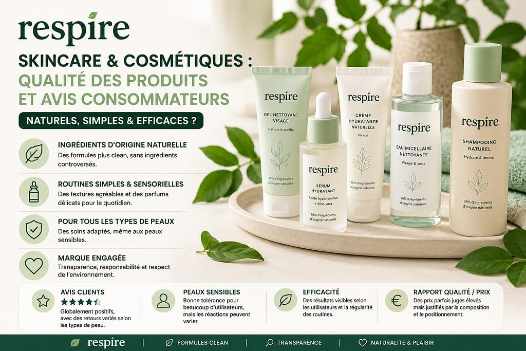 RESPIRE skincare et cosmétiques : avis consommateurs sur les produits naturels, soins visage et routines beauté de la marque