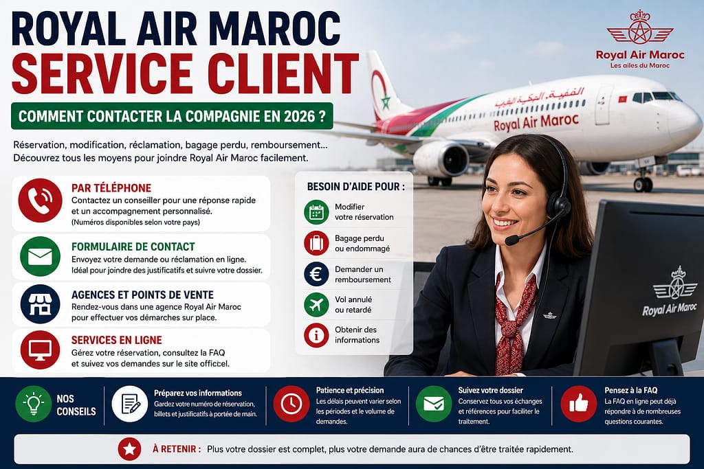 ROYAL AIR MAROC SERVICE CLIENT : comment contacter la compagnie en 2026 ?