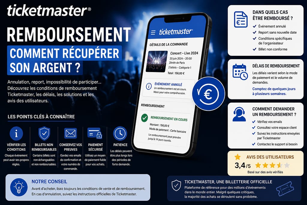 TICKETMASTER remboursement : comment récupérer son argent facilement ?