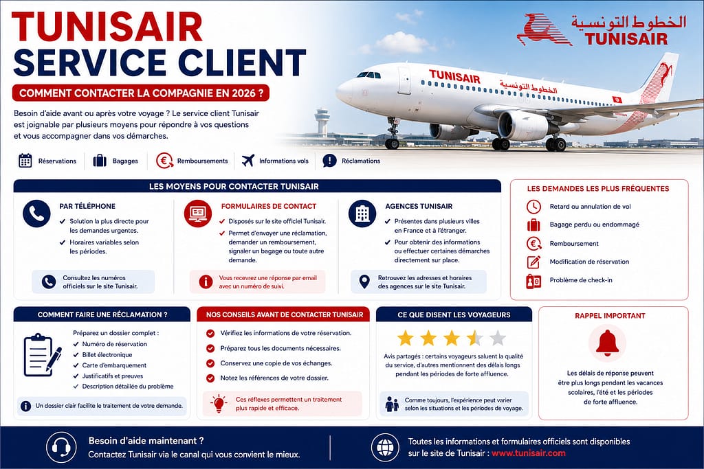 TUNISAIR SERVICE CLIENT : comment contacter la compagnie en 2026 ? 