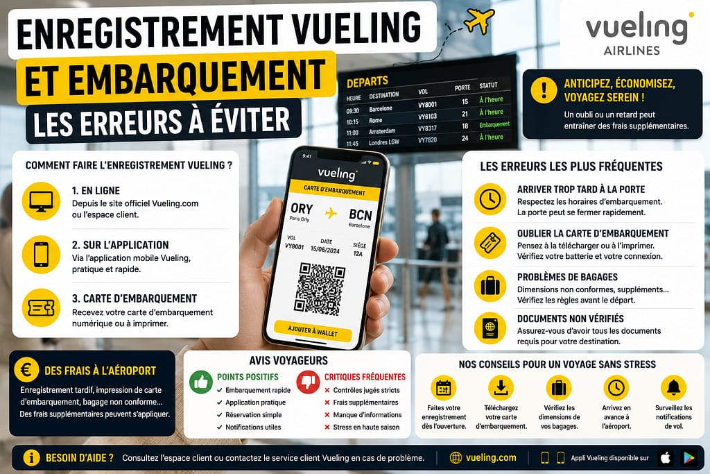 VUELING : enregistrement et embarquement les erreurs à éviter.