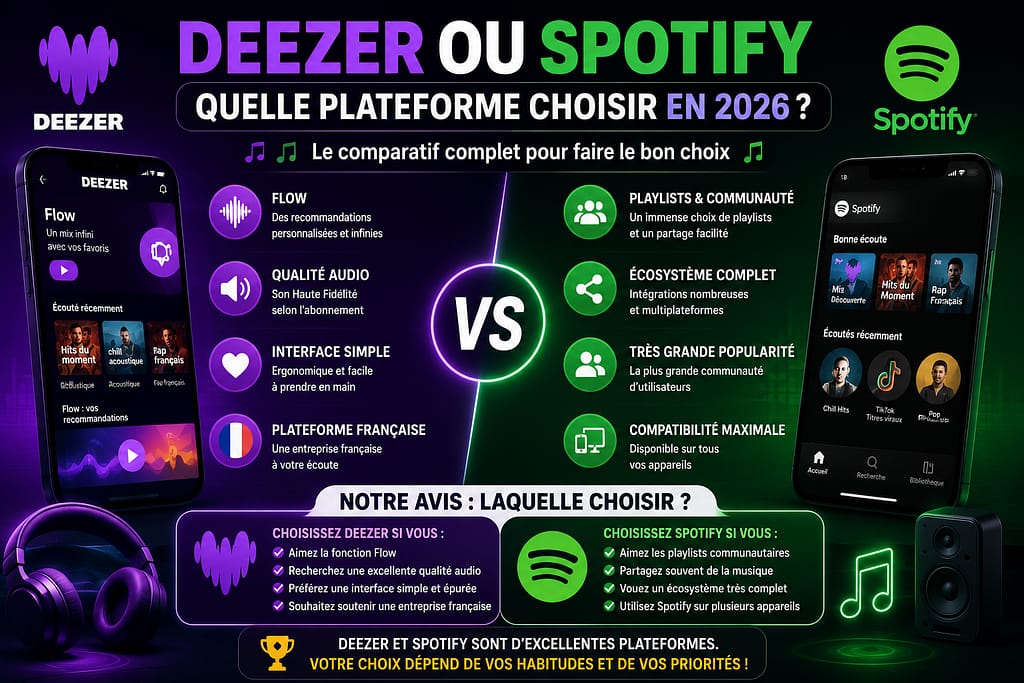DEEZER ou SPOTIFY : quelle plateforme choisir en 2026 ? 
