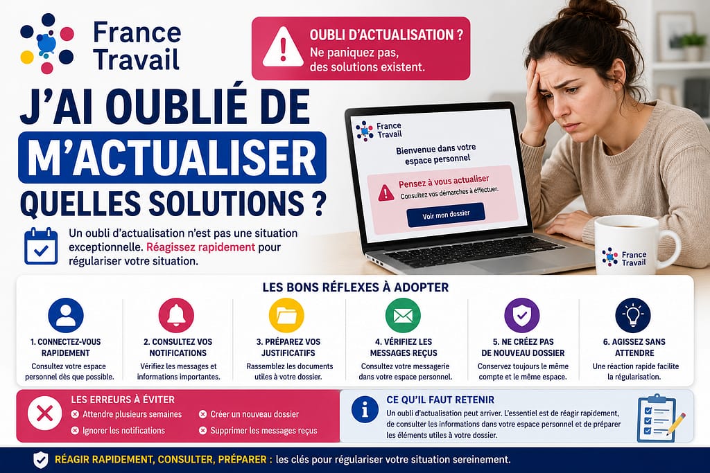 FRANCE TRAVAIL ACTUALISATION : j'ai oublié de m'actualiser quelles solutions ?