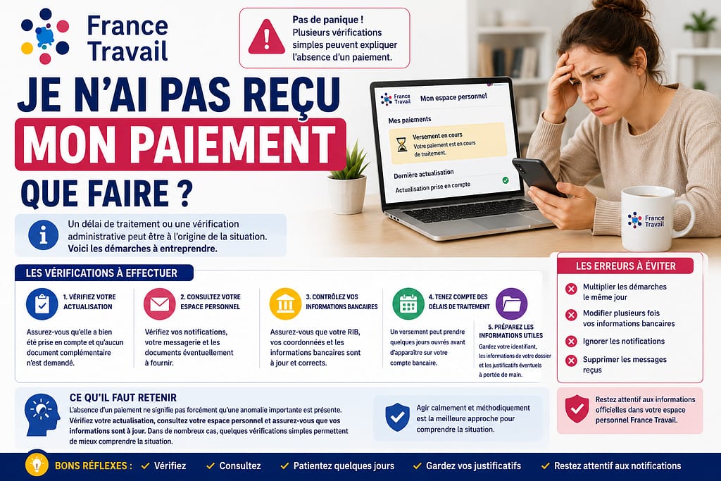 FRANCE TRAVAIL je n'ai pas reçu mon paiement que faire ?
