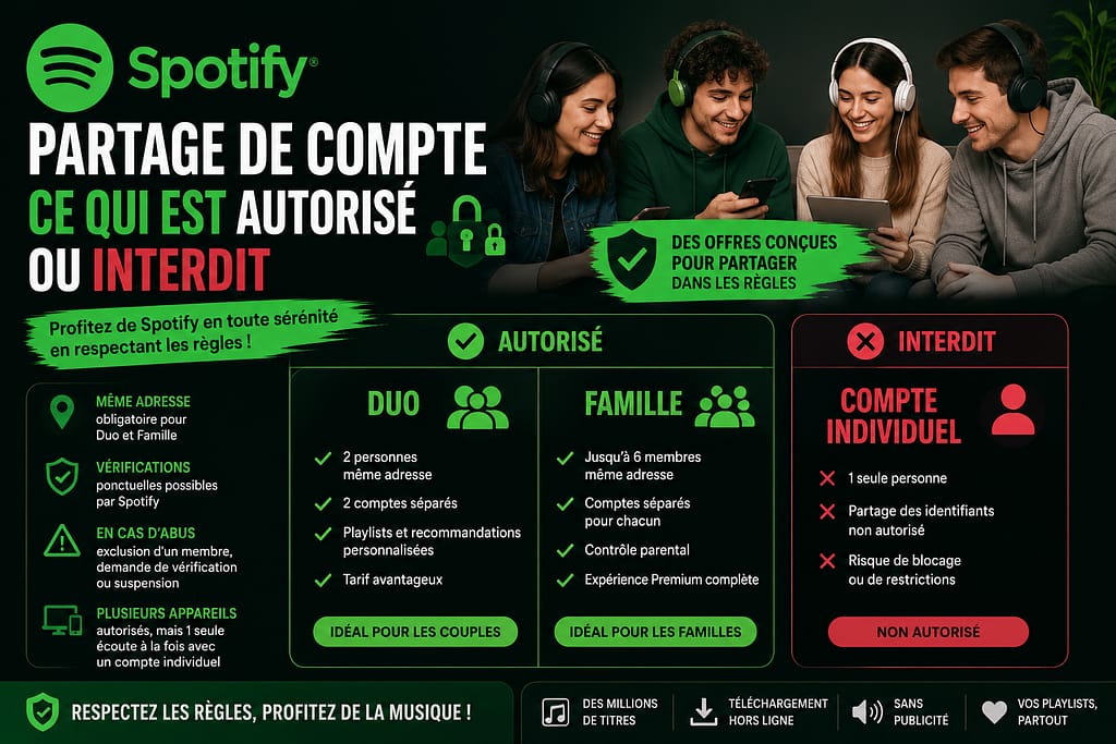 Partage de compte SPOTIFY : ce qui est autorisé ou interdit.
