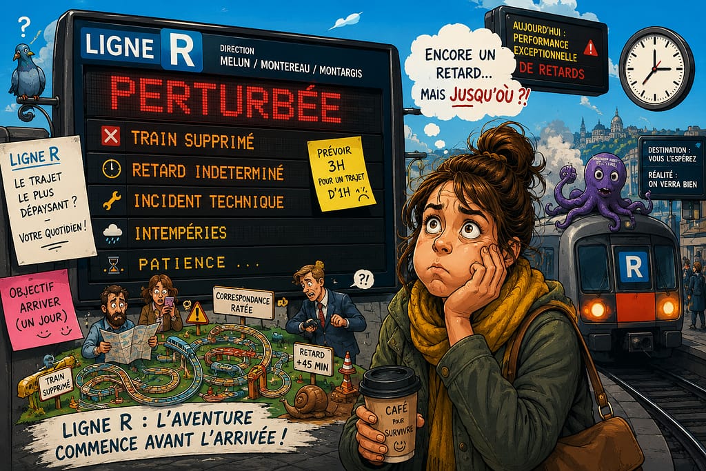 Perturbation LIGNE R : train supprimé, retard indéterminé, incident technique.