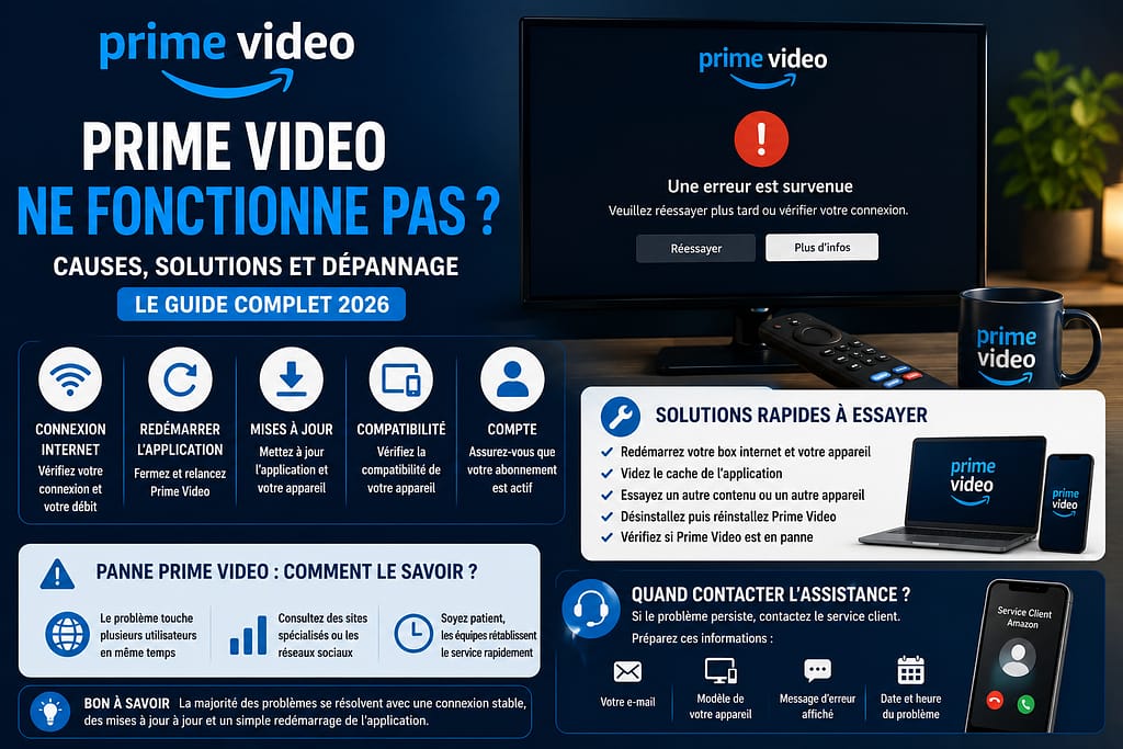 PRIME VIDEO NE FONCTIONNE PLUS : causes, solutions et dépannage.