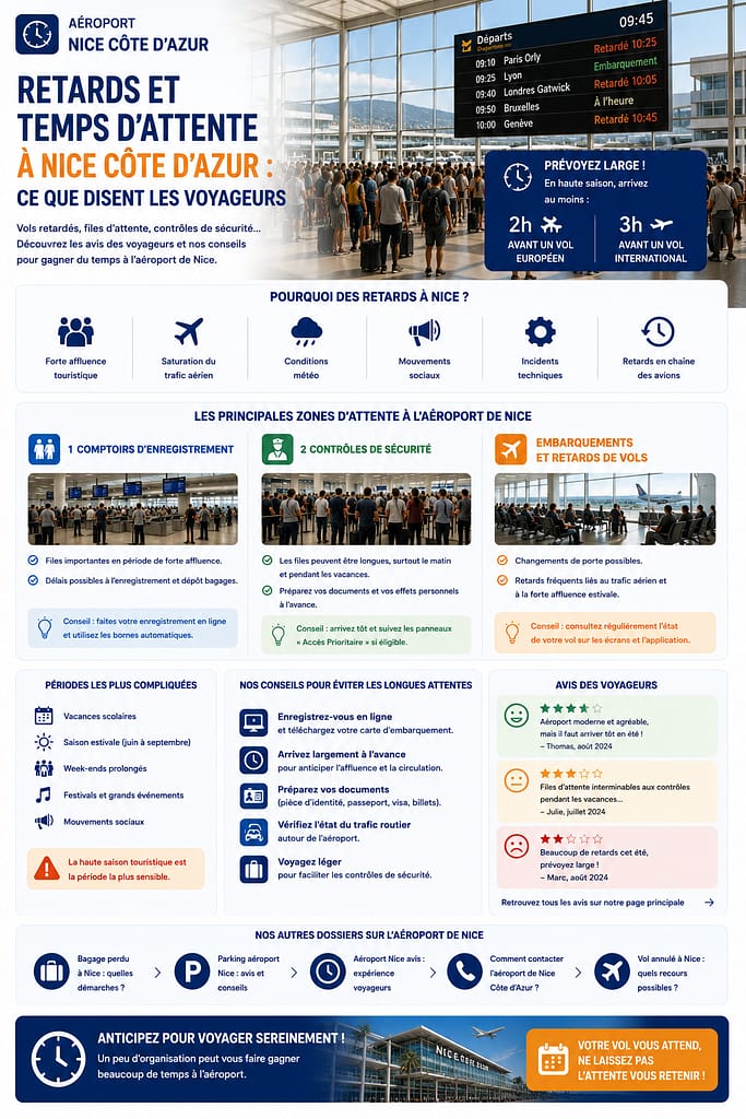 Retards et temps d'attente aéroport de Nice.