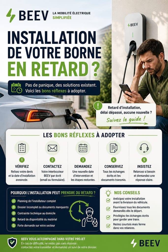 BEEV retard dans l'installation de la borne : que faire ?