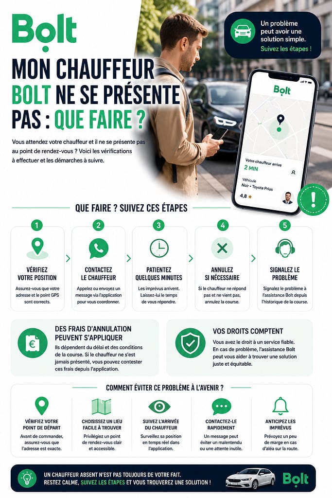 Chauffeur BOLT qui ne se présente pas que faire ? 