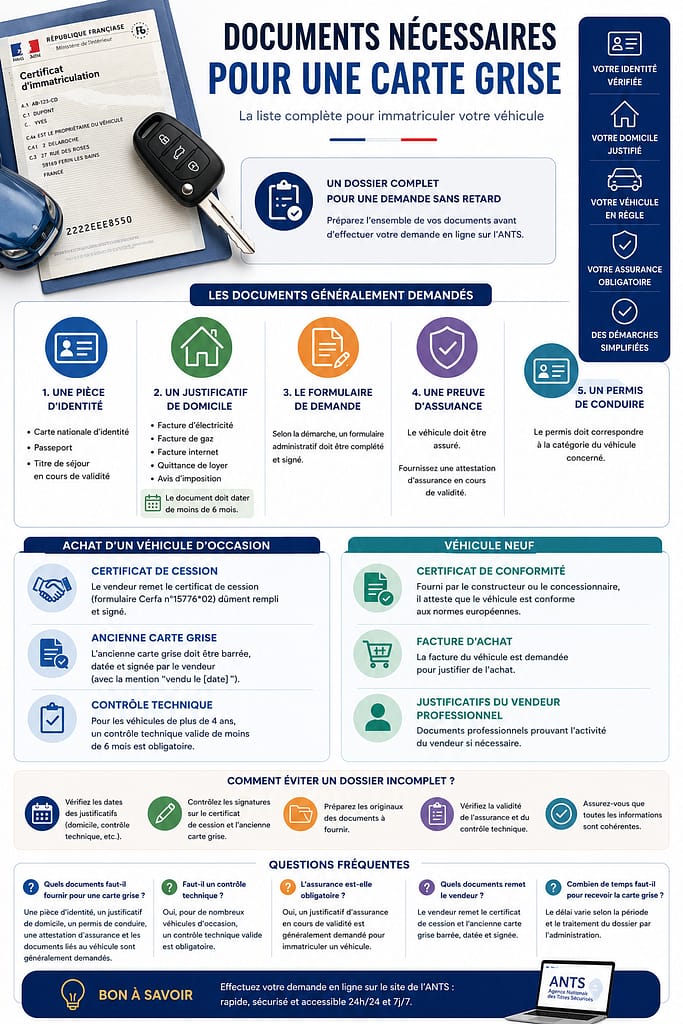 Documents nécessaires pour une carte grise : la liste complète pour immatriculer votre véhicule.