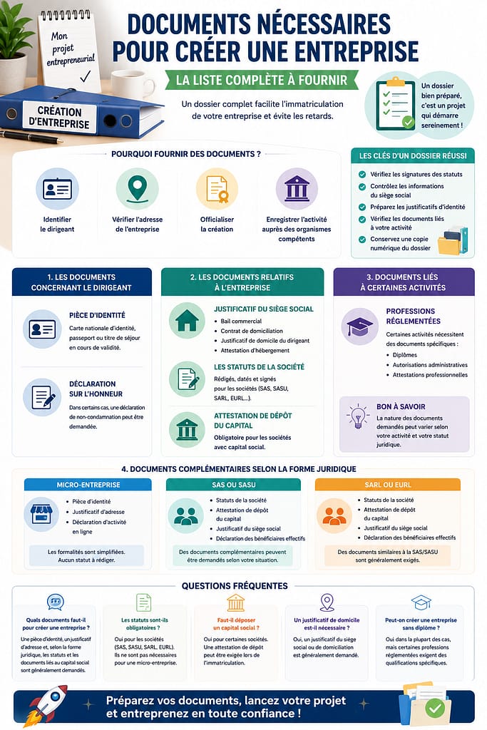 Documents nécessaires pour créer une entreprise : la liste complète pour un dossier complet.