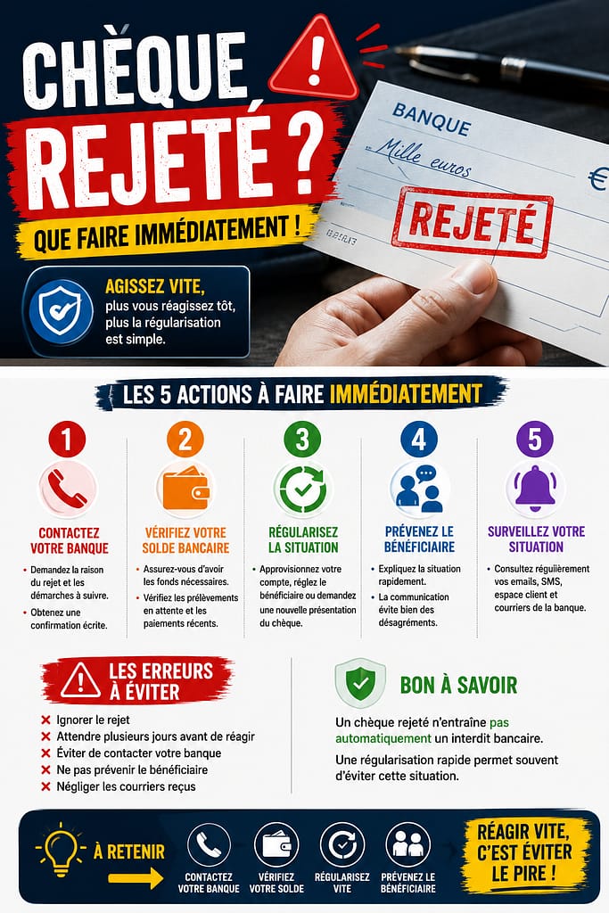 Chèque rejeté que faire immédiatement ?